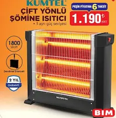 KUMTEL ÇİFT YÖNLÜ ŞÖMİNE ISITICI 1800 W fiyat ve kampanya bilgisi